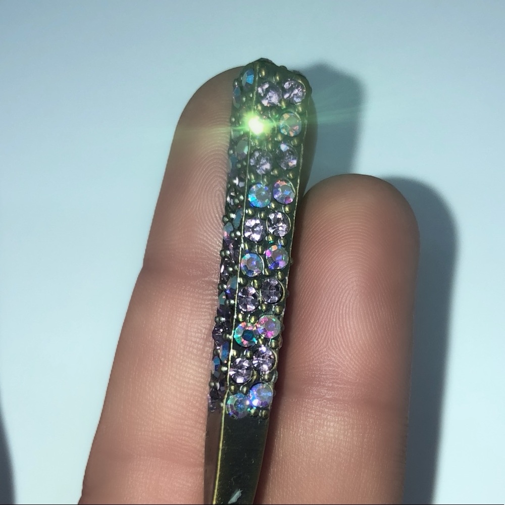 Antique Gold Lavender+Iridescent Hair Stick 6.5"